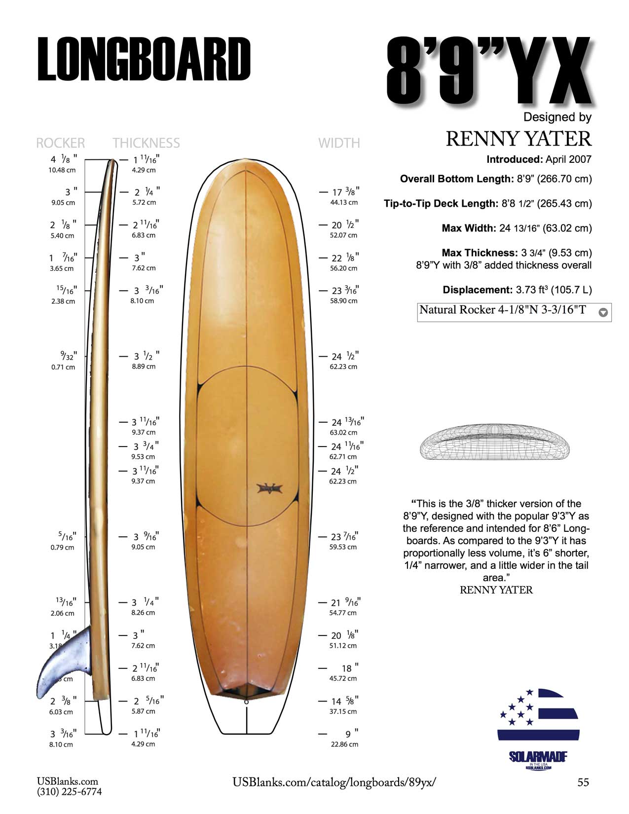 US Blanks 89YX blank and Surfboards Hawaii v bottom